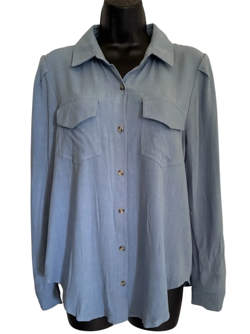 NWT Light Blue Button-Up Casual Basic Linen Pastel Shirt Sz L
